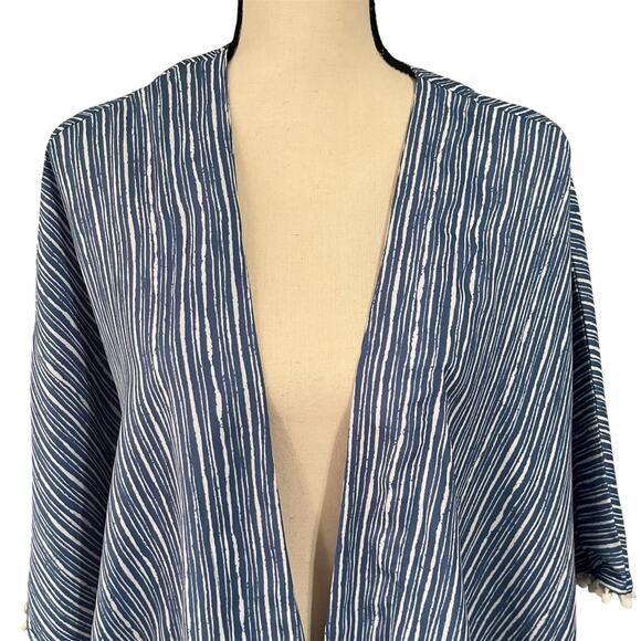 Mudpie Women's Blue White Striped Boho Flowy Sheer Open Cardigan Cover Up Sz OS - Picture 2 of 4